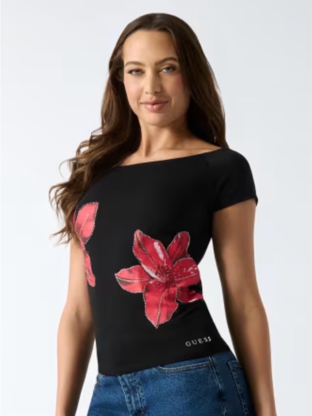 GUESS - Women’s - Boat Neck Hibiscus Tee - XL